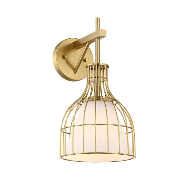 Evensong 8 in. 1-Light Brushed Gold Indoor Wall Sconce Light for Bathrooms