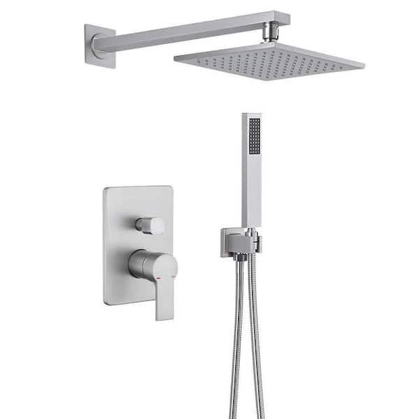 2 Spray 10 in. Dual Handle Wall Mounting Shower Head and Handled Shower Head 1.8 GPM in Brushed Nickel