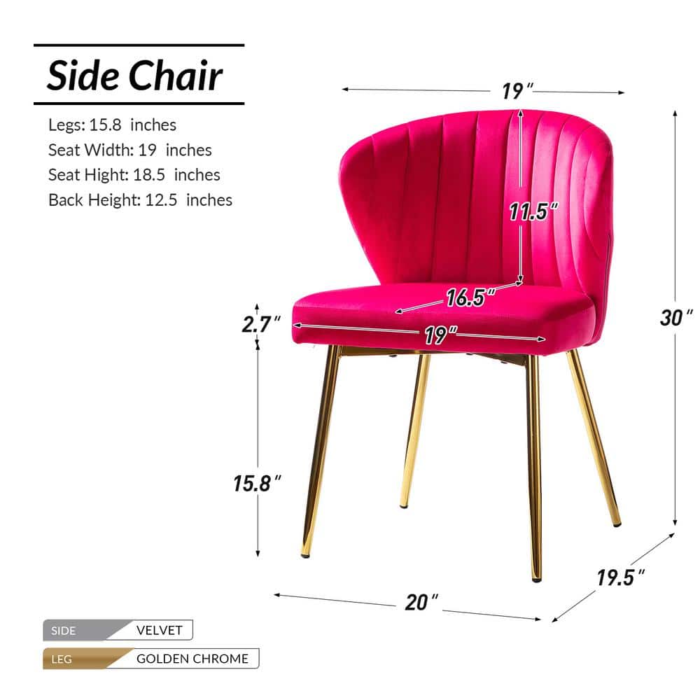 Fuchsia Velvet Upholstered Side Chair with Golden Metal Legs