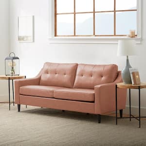 Ellen 76 in. Slope Arm Faux Leather Straight Tufted Sofa in Camel Brown
