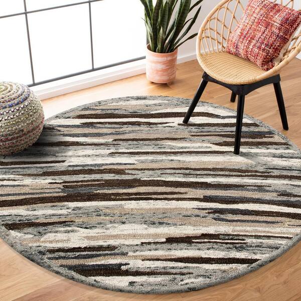Brown 6 Ft Round Cabin Camouflage Wool, Grey And Brown Round Rug