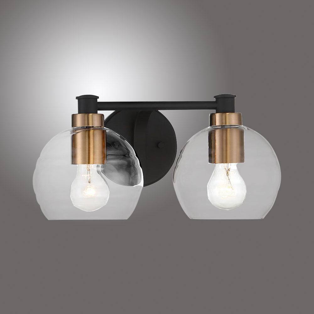 Sand Coal and Natural Brushed Brass 2-Light Bath Bar with Clear Glass