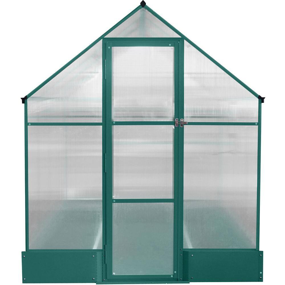 8' x 6' Green Polycarbonate Walk-In Greenhouse with Planter Beds