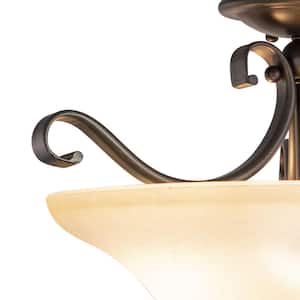 Monrovia 17 in. W Bronze Bowl Semi Flush Mount Ceiling Light Cognac Glass