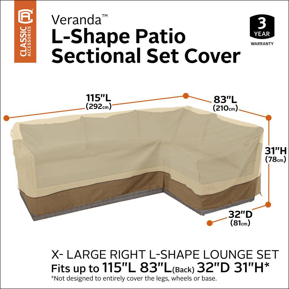 Veranda Water-Resistant Beige and Brown Patio Sectional Cover