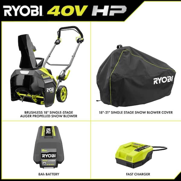 40V HP Brushless 18 in. Single-Stage Cordless Electric Auger Propelled Snow Blower w/ Cover, 8.0 Ah Battery, & Charger