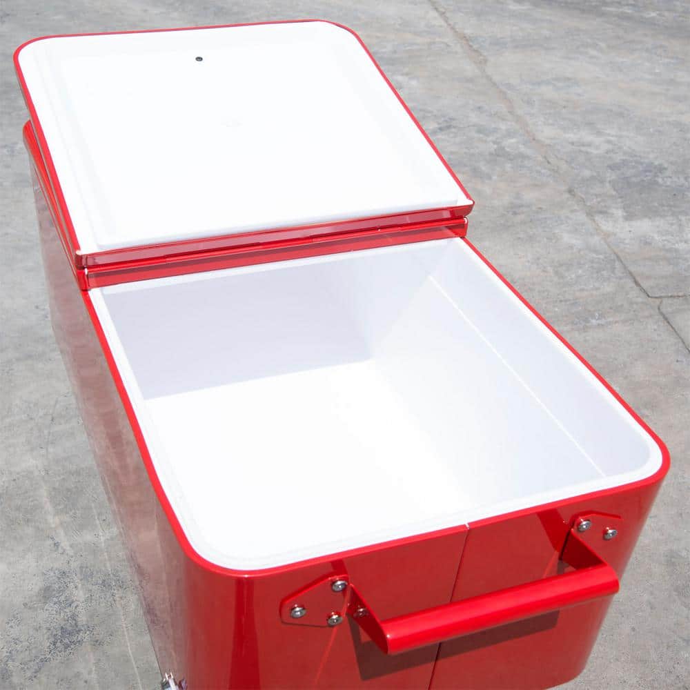 Ruby Red Metal Rolling Outdoor Cooler with Wheels