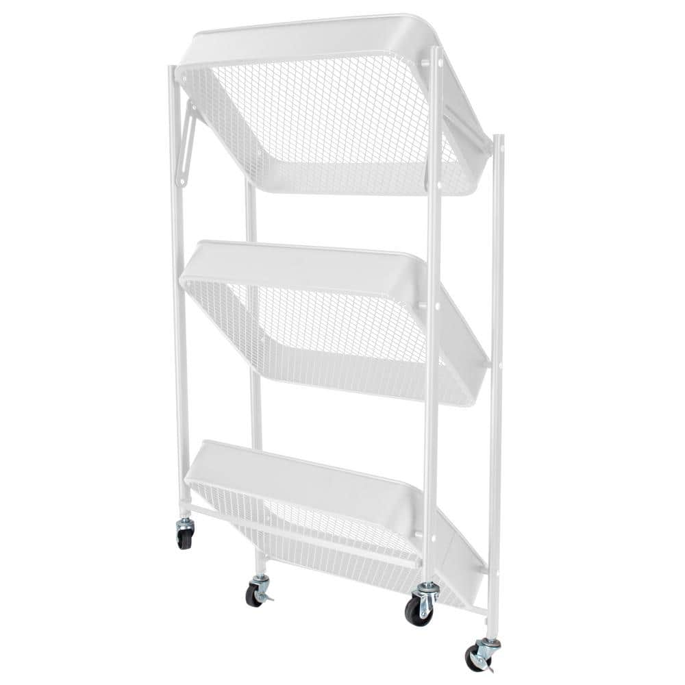 White 3-Tier Metal Folding Utility Rolling Storage Cart
