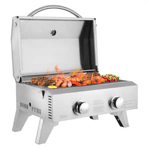 20,000BTU Portable Propane Gas Grill, Outdoor Tabletop Camping Grill in Stainless Steel