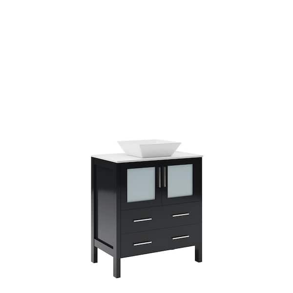 Torino 30 in. Bath Vanity in Espresso with Glass Stone Vanity Top in White with White Basin