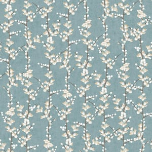 Spring Blossom Collection Sakura Row Floral Tree Stem Blue Matte Finish Non-pasted Non-woven Paper Wallpaper Sample