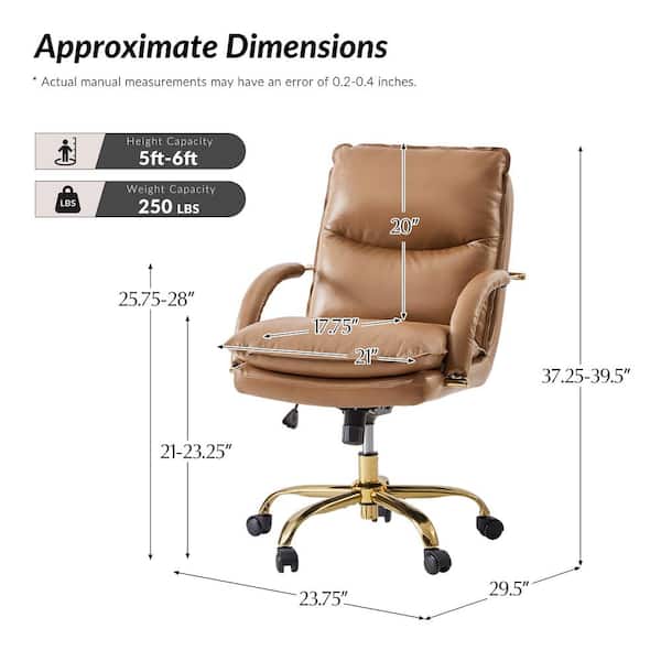 JAYDEN CREATION Calel Camel Genuine Leather Swivel Office Chair