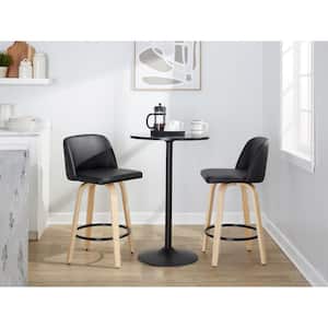 Toriano 25.5 in. Black Faux Leather, Natural Wood, and Black Metal Fixed-Height Counter Stool (Set of 2)