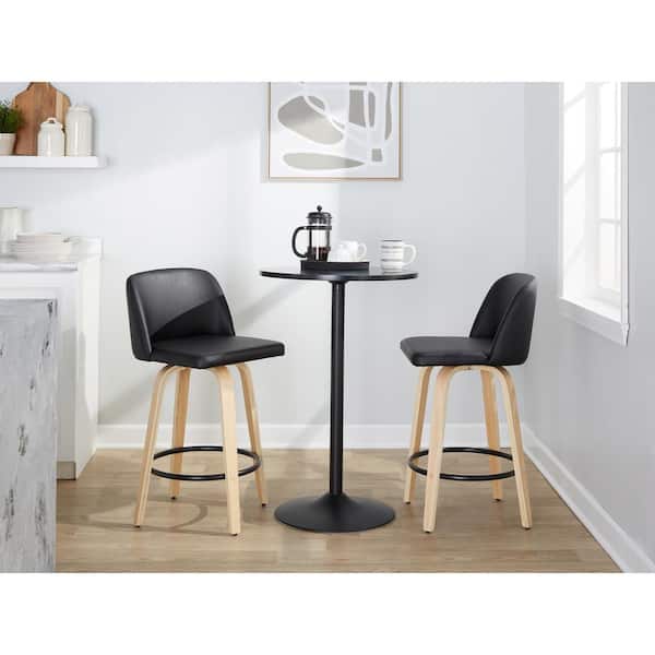 Lumisource Toriano 25.5 in. Black Faux Leather, Natural Wood, and Black Metal Fixed-Height Counter Stool (Set of 2)
