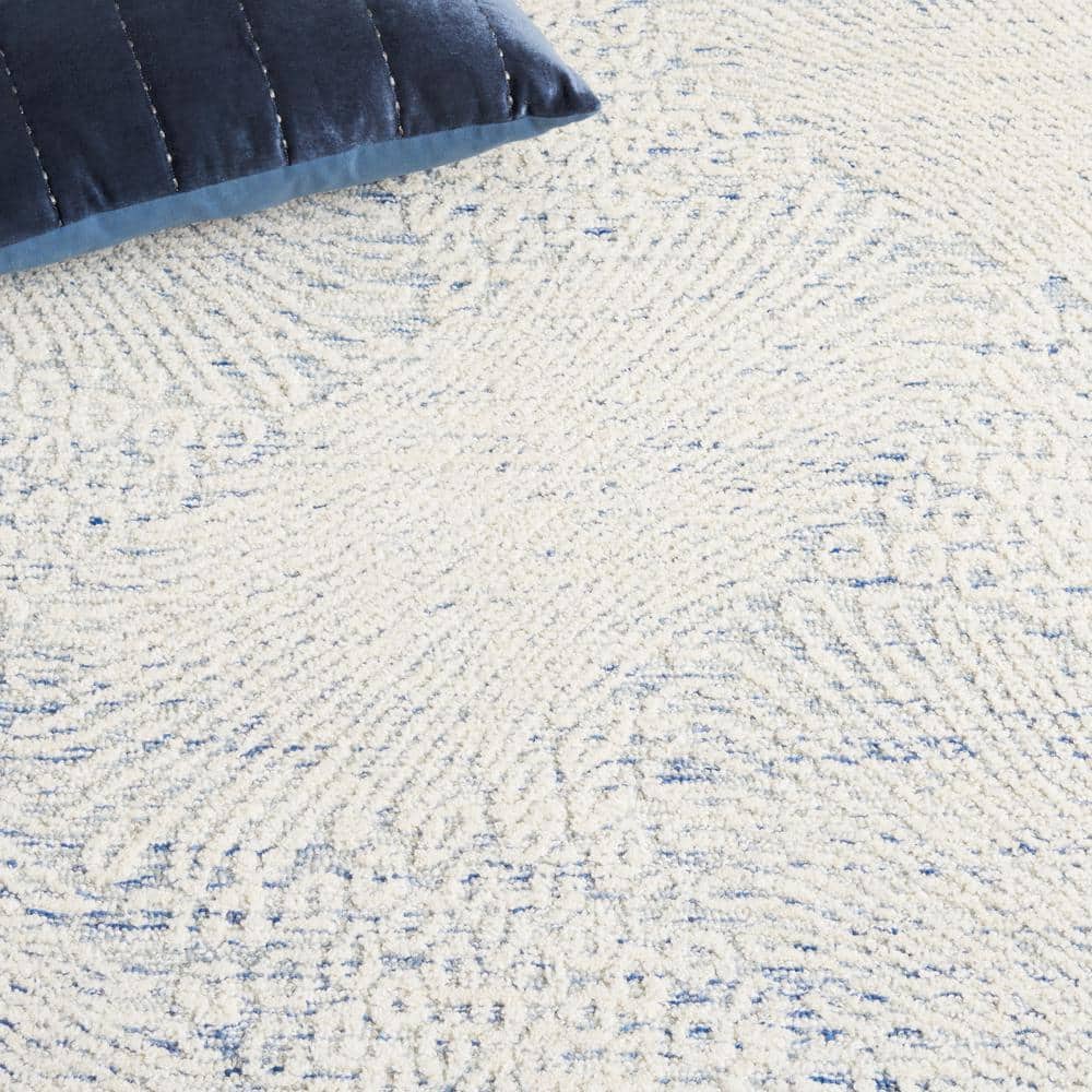 Blue Ivory Hand Tufted Wool 4' x 6' Area Rug