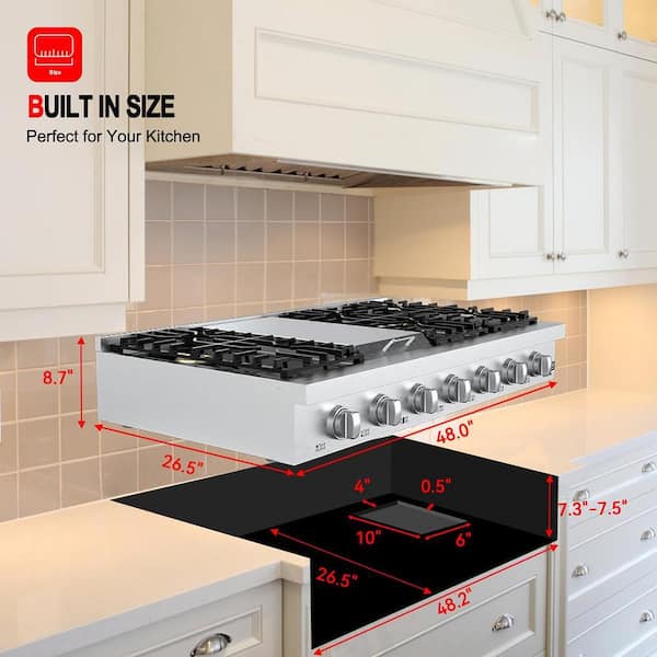 48 in. 6 Burners Natural Gas Range Top Cooktop in Stainless Steel with Griddle and Powerful Burners