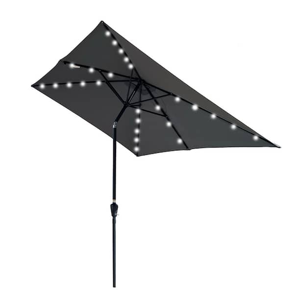 TIRAMISUBEST 10 ft. x 6.5 ft. Rectangular Aluminum Market Solar Patio Umbrella in Anthracite with Crank and Push Button Tilt