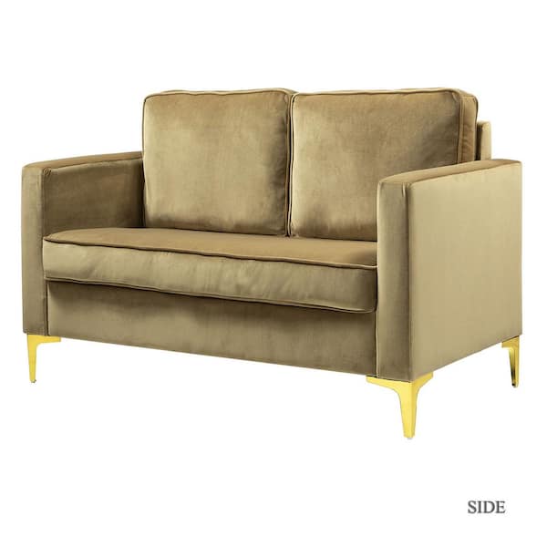 JAYDEN CREATION Belinda 51 in. Camel Rose Golden Polyester 2-Seats Loveseats Velvet Sofa with Golden Base