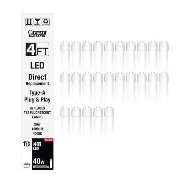 40-Watt Equivalent4 ft. Linear Tube T12 G13 Type A Plug and Play LED Light Bulb, Cool White 4000K (25-Pack)
