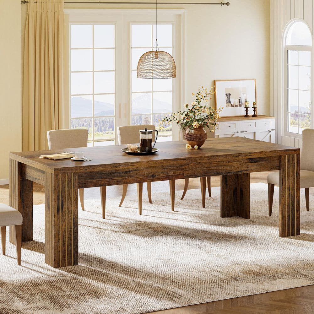 Roesler 4 PCS Dark Brown Wood 78.74 in 4 Legs Dinning Room Dinner Kitchen Dining Table Rectangular Seats 6 Sets of 4