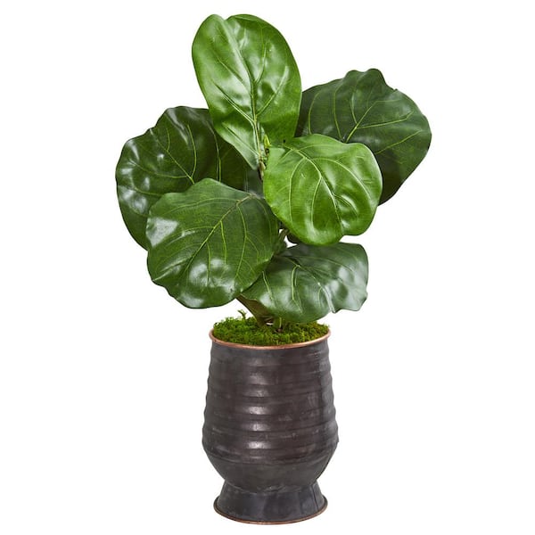 Nearly Natural 24 in. Fiddle Leaf Artificial Plant in Decorative Planter