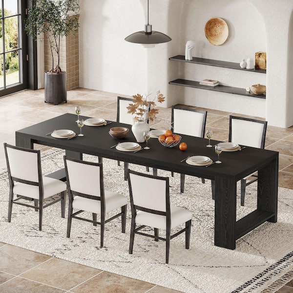 BYBLIGHT Roesler Black Rectangle Wood 86 in. 4 Legs Dining Table Seats ...