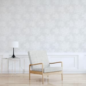 Atmosphere Collection Metallic Silver/White Mystic Floral Design on Non-Pasted Non-Woven Wallpaper Roll