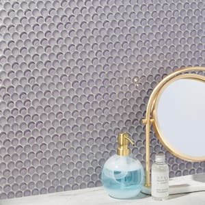 Contempo Lavender Circles 11-12 in. x 12 in. 8 mm Polished and Frosted Glass Mosaic Tile(0.96 sq. ft. )