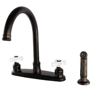 Victorian Two Handle Standard Kitchen Faucet and Sprayer in Oil Rubbed Bronze