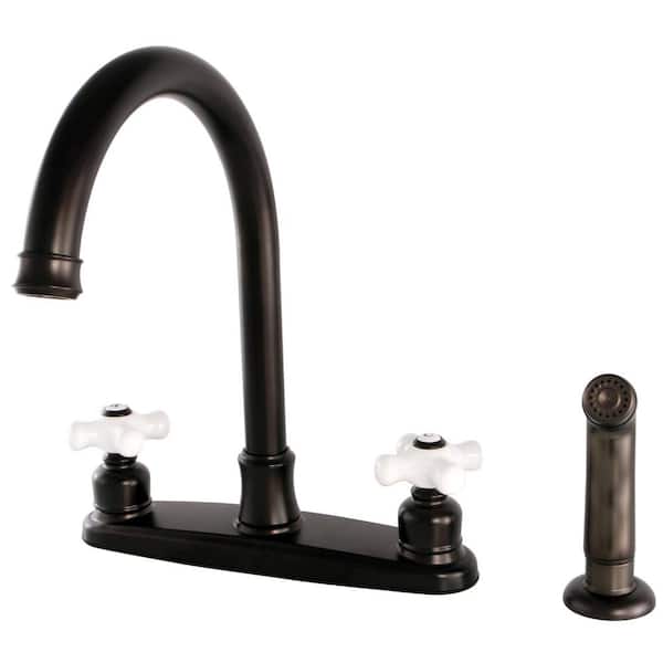 Kingston Brass Victorian Two Handle Standard Kitchen Faucet and Sprayer in Oil Rubbed Bronze