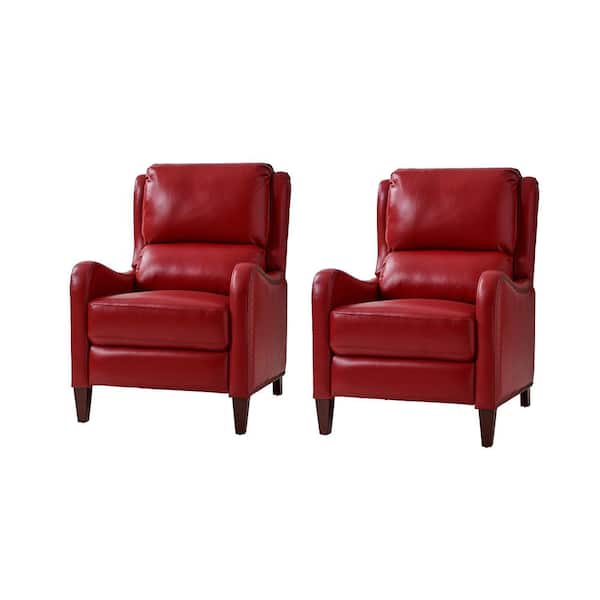 JAYDEN CREATION Hyde Red Leather Standard (No Motion) Manual Recliner (Set of 2)