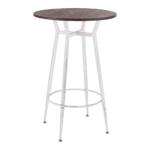 Clara Industrial Round Vintage White Metal and Espresso Wood Bar Table
