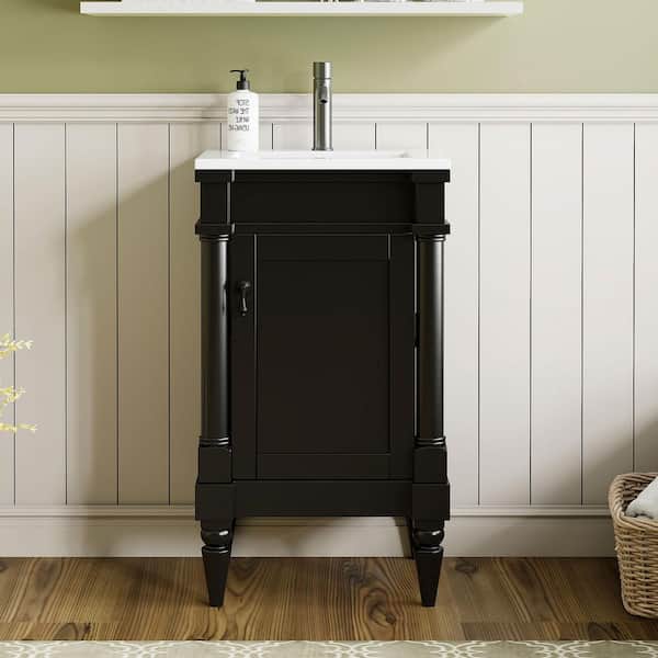18 in. Freestanding Black Bath Vanity with White Ceramic Top, and Adjustable Shelf