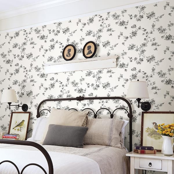 Cyrus Black Floral Paper Strippable Roll (Covers 56.4 sq. ft.)