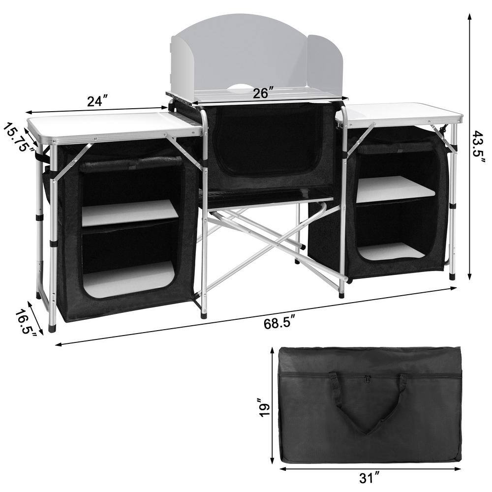 Aluminum Portable Camping Kitchen Table with Windscreen and Storage