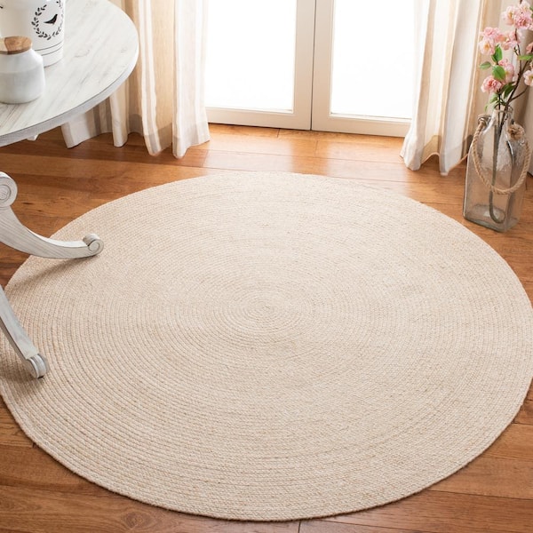 Braided Beige 8 ft. x 8 ft. Round Solid Area Rug