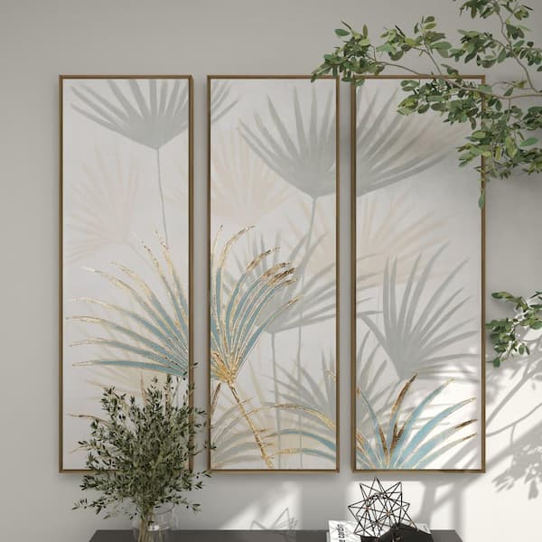 Deco 79 Metal Leaf Tropical Wall Decor with Wood Frames, 43 x 1 x 32,  Gray