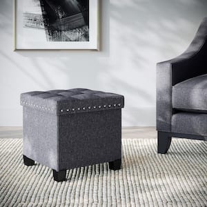 Payton Foldable Cube Storage Ottoman Footrest and Seat with Gray Fabric