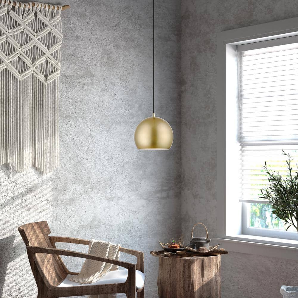 Soft Gold and Polished Brass Globe Pendant Light