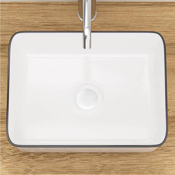 16 in. Vessel Rectangular Bathroom Sink in White Ceramic