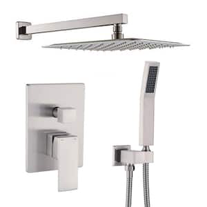 Single Handle 2-Spray Rain Shower Faucet 2.5 GPM with Handheld Shower Anti Scald in Brushed Nickel (Valve Included)