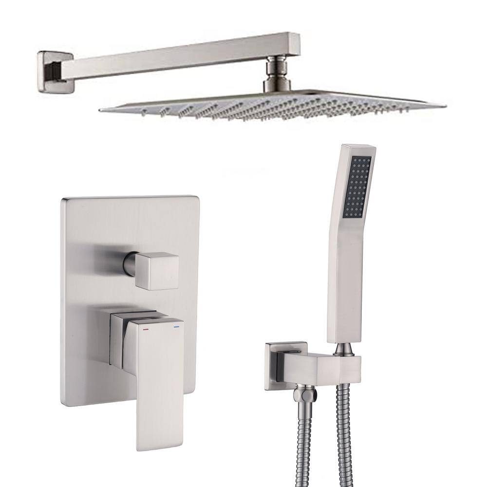 Single Handle 2-Spray Rain Shower Faucet 2.5 GPM with Handheld Shower Anti Scald in Brushed Nickel (Valve Included) price history on PriceWatchPro