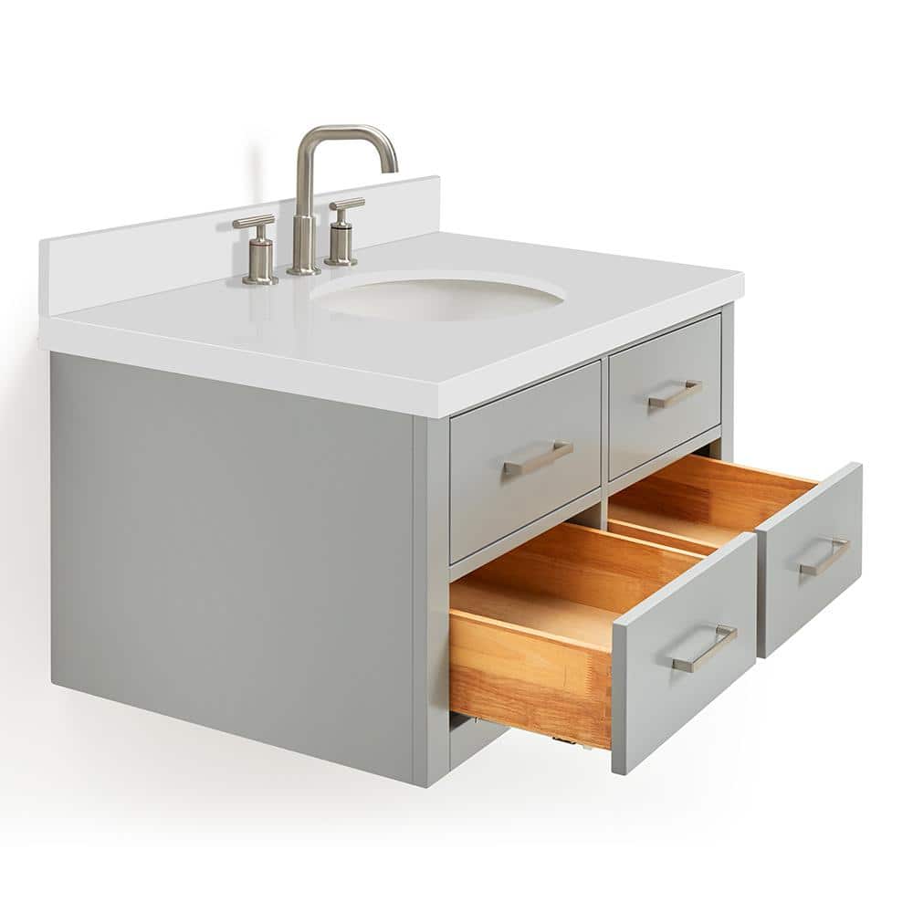 Grey and White Quartz Wall-Mounted Single Vanity Set
