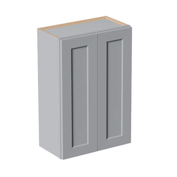 Gray Shaker Solid Wood Wall Cabinet with Soft-Close Doors, Adjustable Shelves - 24" Double Door Storage for Bathroom