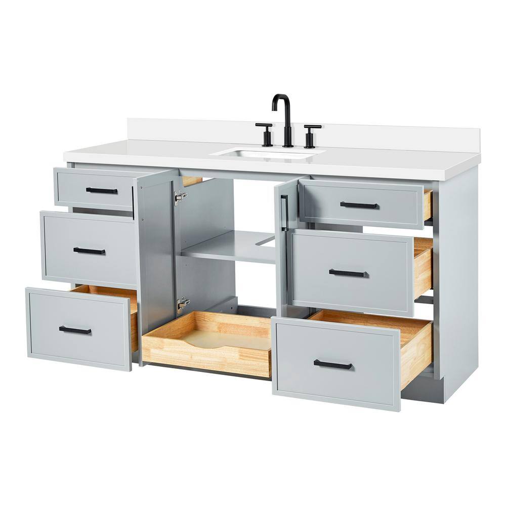 Kelly 67" Light Gray Wood Single Sink Vanity with White Quartz Top