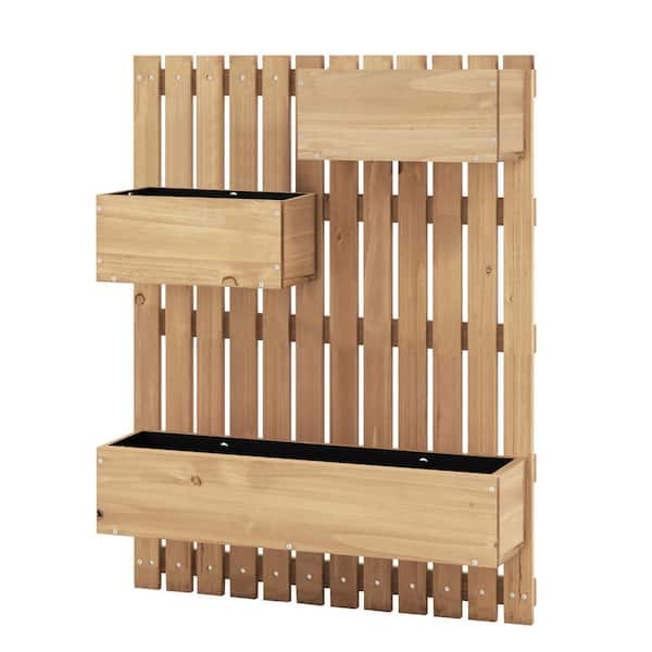 ANGELES HOME 24 in. W. x 6.5 in. x 32 in. Natural 3-Box Wooden Raised Garden Bed with Trellises and Fabric Liners