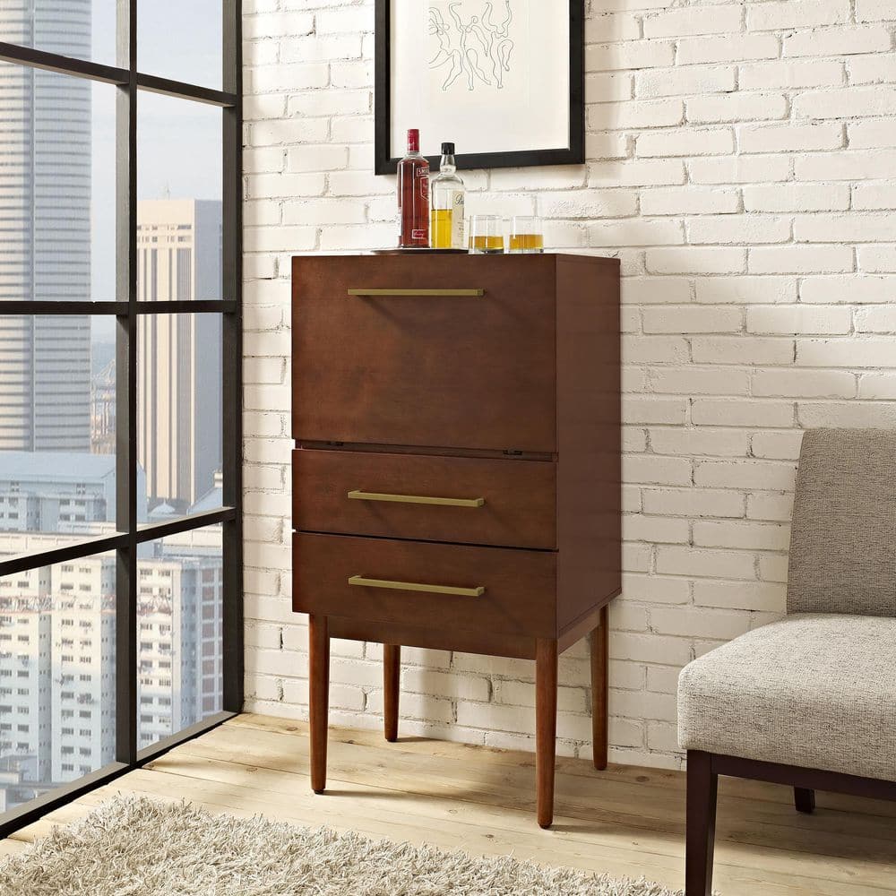 Vintage Mahogany Mid-Century Modern Bar Cabinet with Drawers