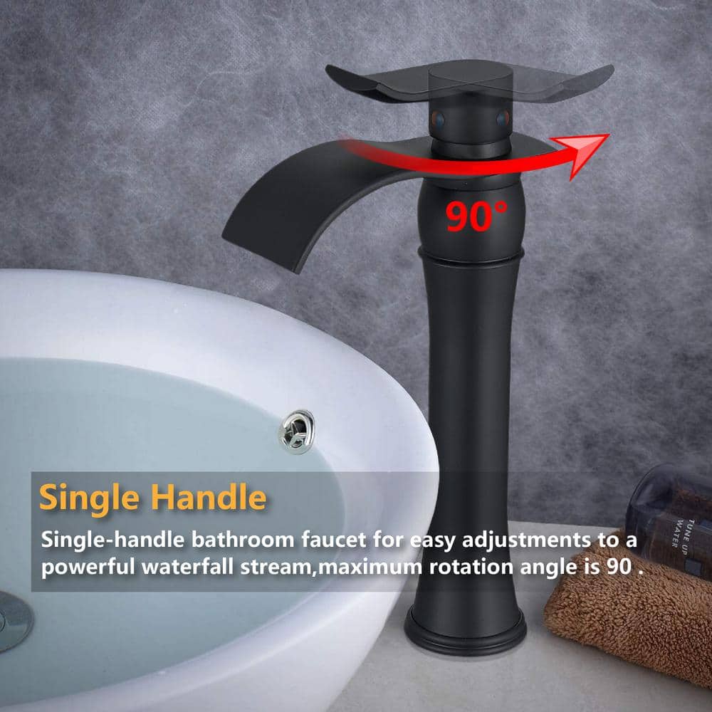 Matte Black Single Handle Waterfall Vessel Sink Faucet