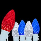OptiCore 74 ft. 75-Light LED Red White and Blue Faceted C7 String Light Set
