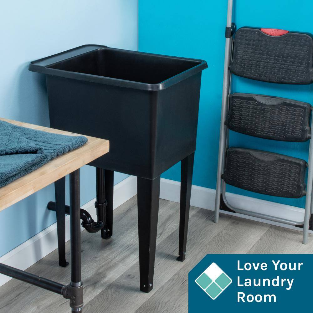 Black Freestanding Utility Sink with Steel Legs, 16 Gallon